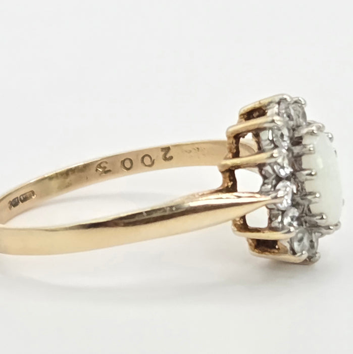 Vintage: 9ct Yellow Gold Opal & Simulated Diamond Ring