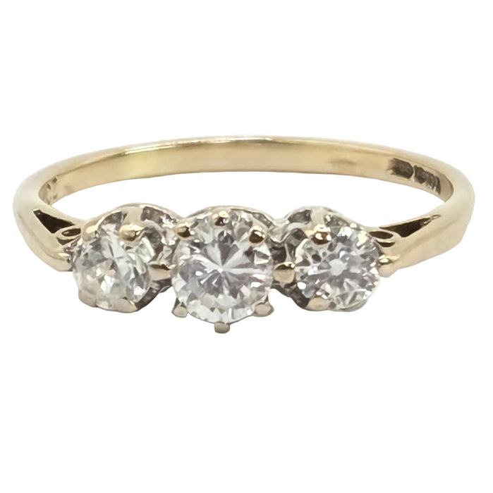Vintage: 9ct Yellow Gold Simulated Diamond Trilogy Ring