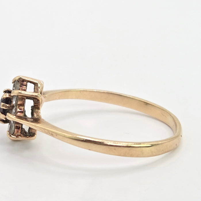 Vintage: 9ct Yellow Gold Garnet & White Spinel Round Cluster Ring — From 1972
