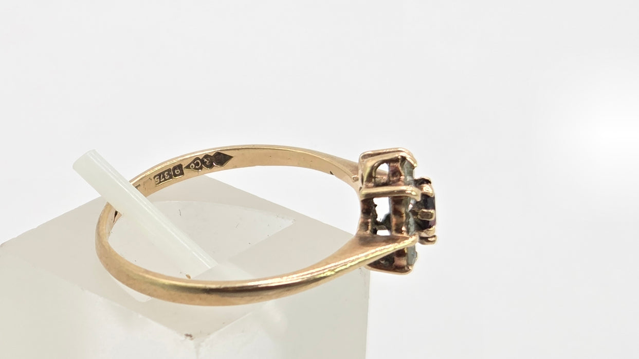 Vintage: 9ct Yellow Gold Garnet & White Spinel Round Cluster Ring — From 1972