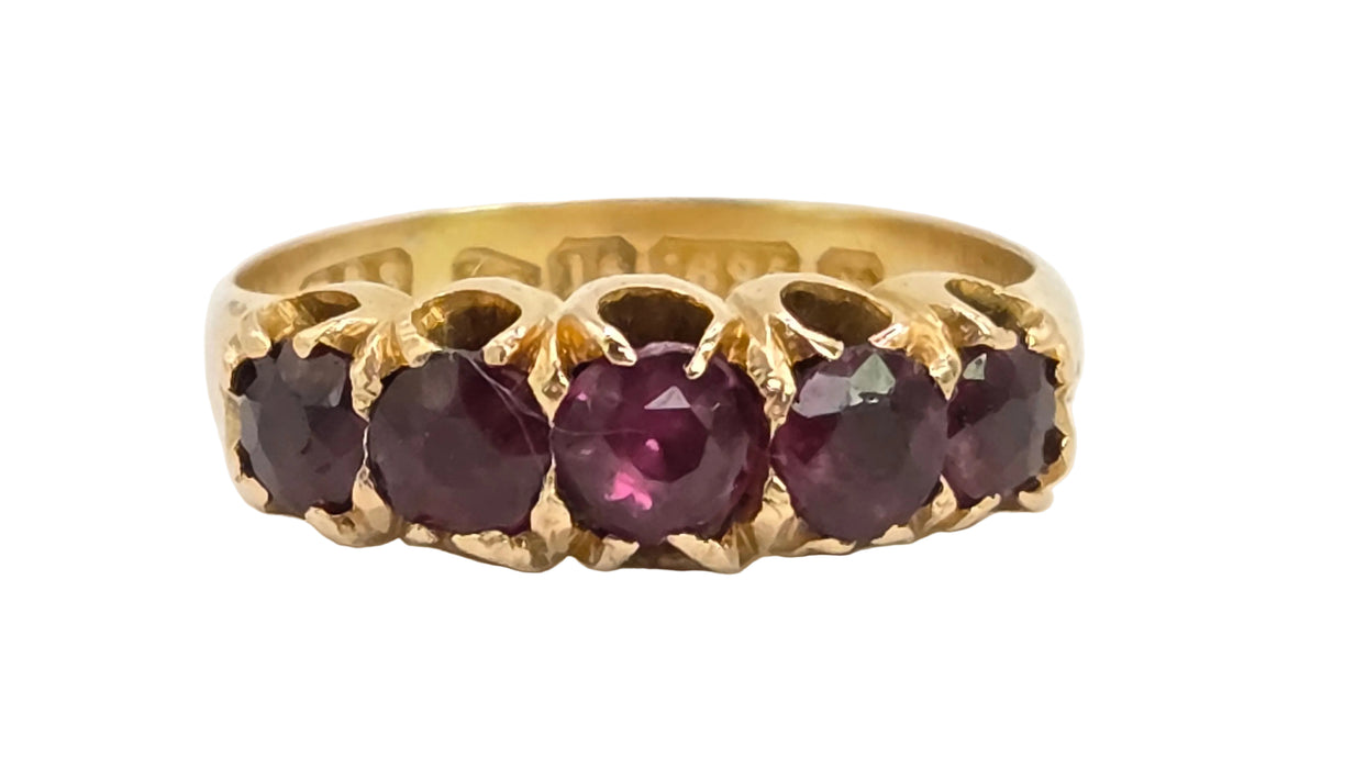 Antique: 15ct Yellow Gold Garnet Five-Stone Stacker Ring — From 1882