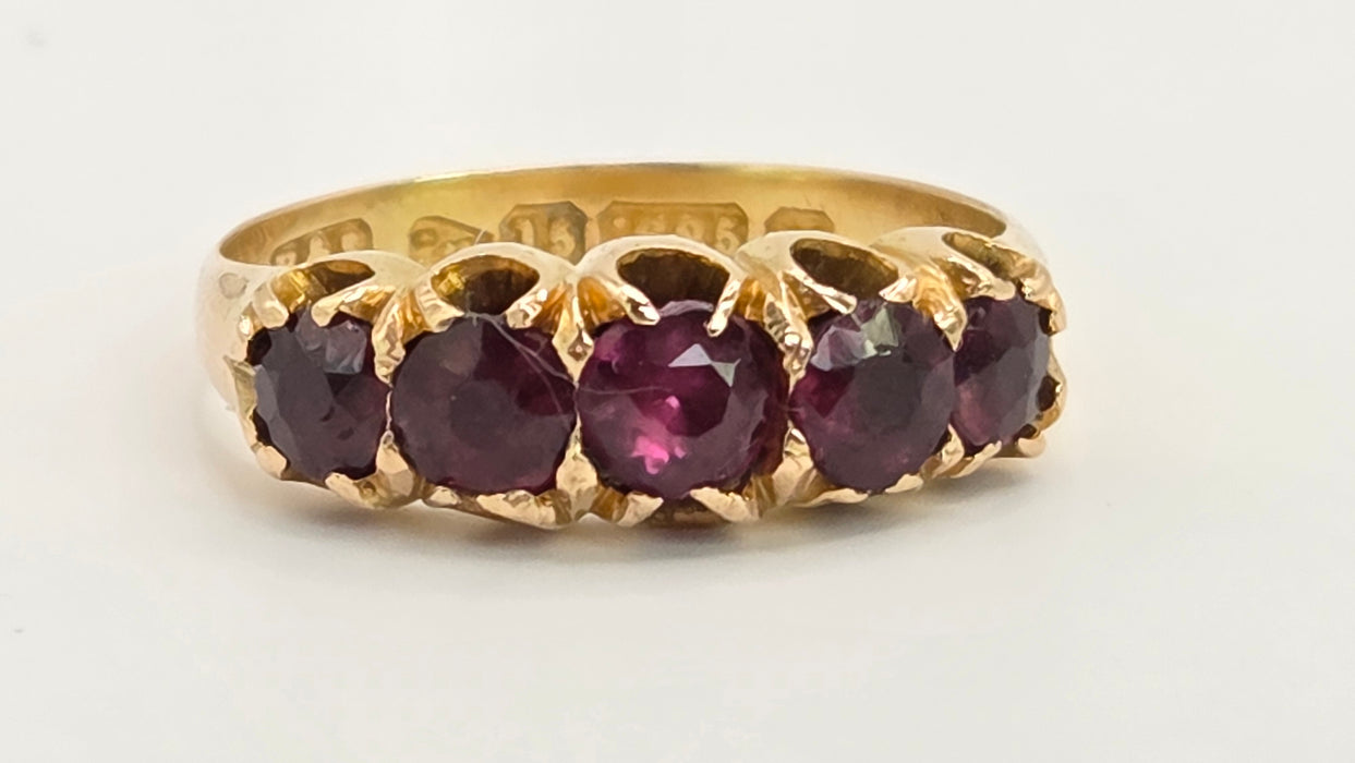 Antique: 15ct Yellow Gold Garnet Five-Stone Stacker Ring — From 1882