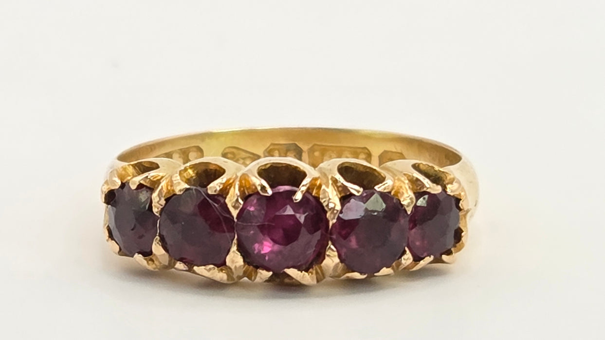 Antique: 15ct Yellow Gold Garnet Five-Stone Stacker Ring — From 1882