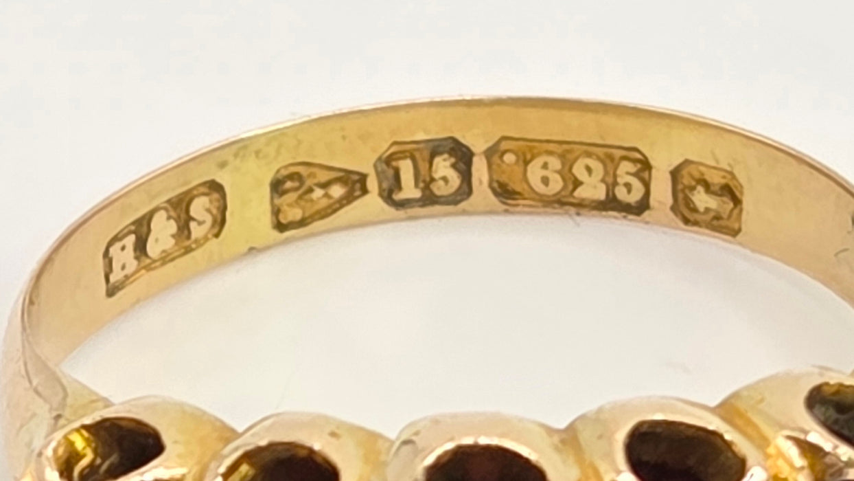 Antique: 15ct Yellow Gold Garnet Five-Stone Stacker Ring — From 1882