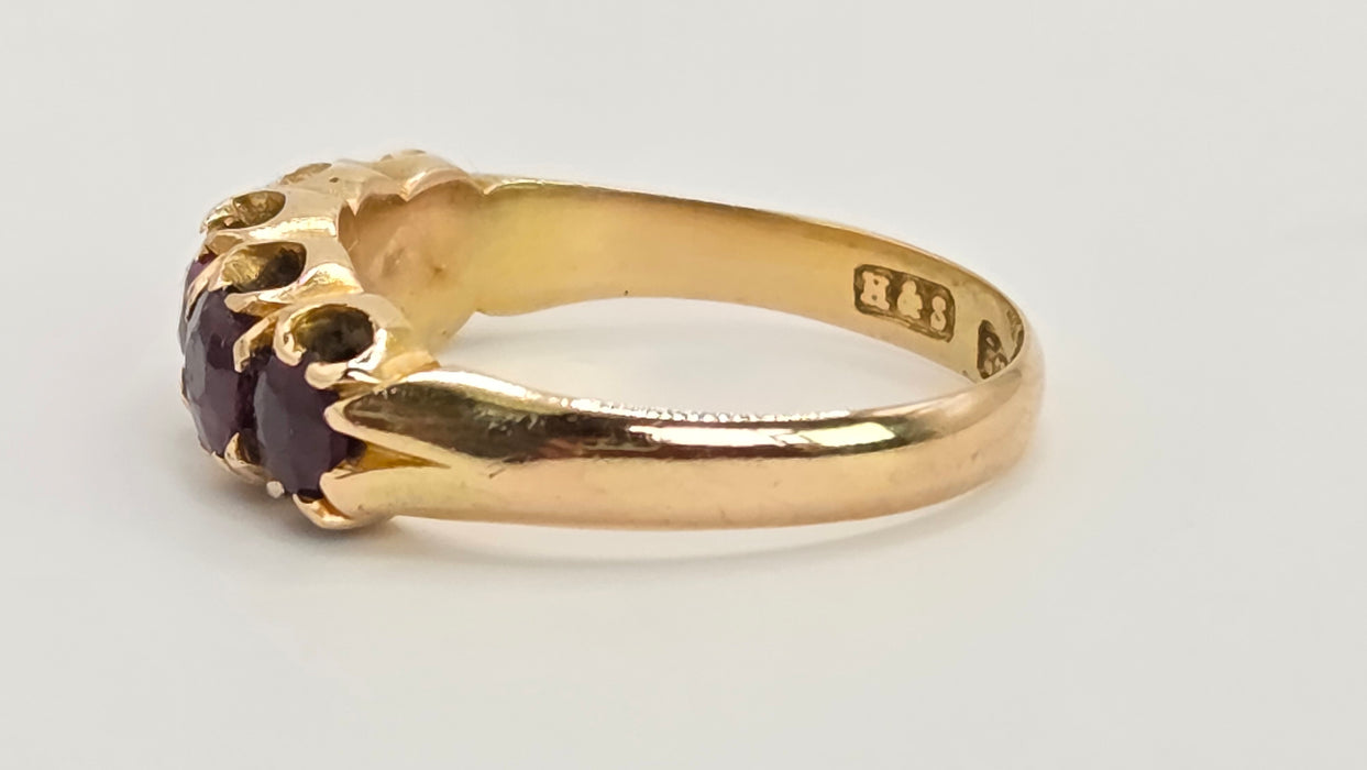Antique: 15ct Yellow Gold Garnet Five-Stone Stacker Ring — From 1882