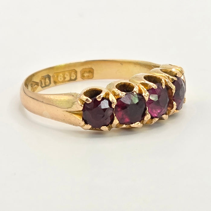 Antique: 15ct Yellow Gold Garnet Five-Stone Stacker Ring — From 1882