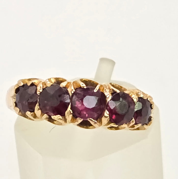 Antique: 15ct Yellow Gold Garnet Five-Stone Stacker Ring — From 1882