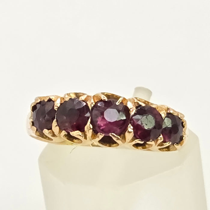 Antique: 15ct Yellow Gold Garnet Five-Stone Stacker Ring — From 1882