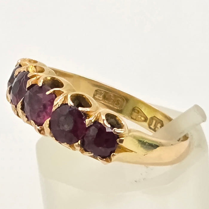 Antique: 15ct Yellow Gold Garnet Five-Stone Stacker Ring — From 1882