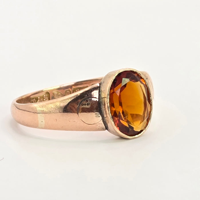 Antique: 9ct Rose Gold Citrine Solitaire Ring — From 1911