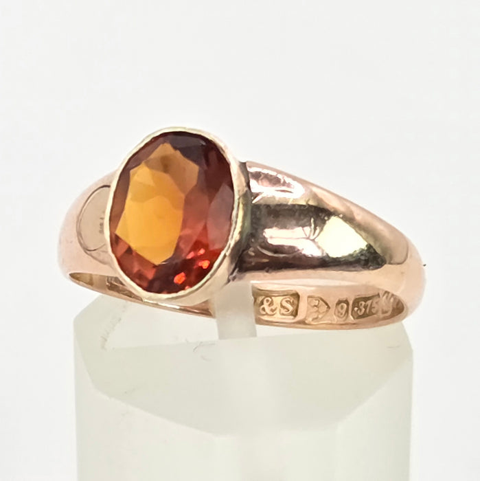 Antique: 9ct Rose Gold Citrine Solitaire Ring — From 1911