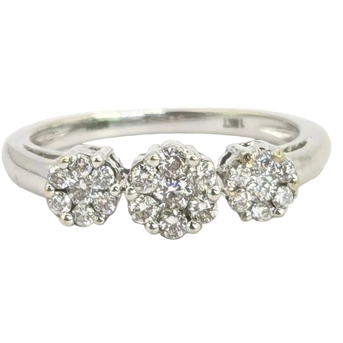 Vintage: 18ct White Gold Diamond Triple Cluster Ring — 0.35ct