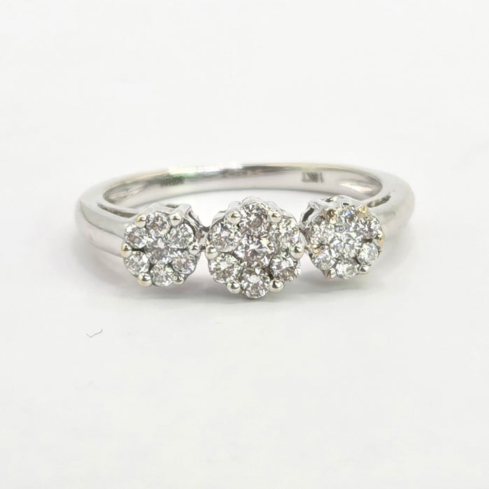Vintage: 18ct White Gold Diamond Triple Cluster Ring — 0.35ct