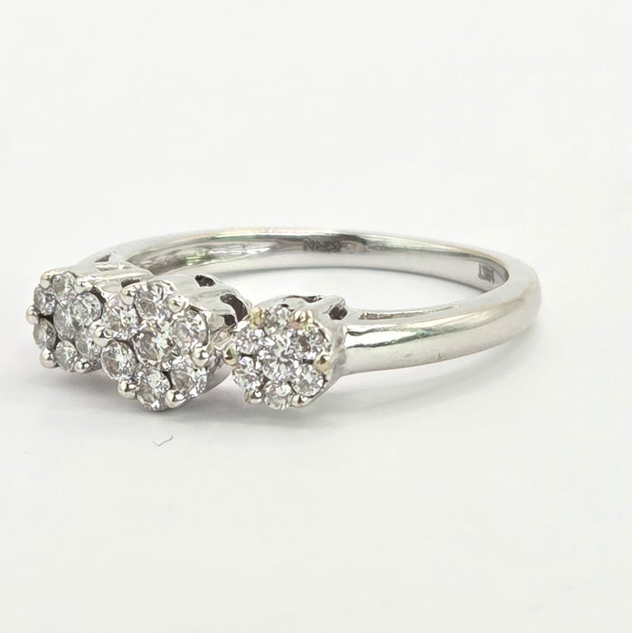 Vintage: 18ct White Gold Diamond Triple Cluster Ring — 0.35ct