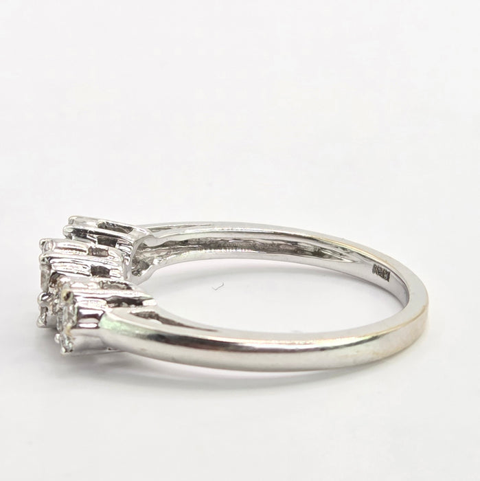 Vintage: 18ct White Gold Diamond Triple Cluster Ring — 0.35ct