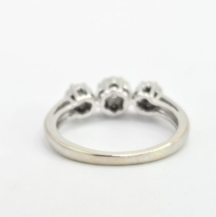 Vintage: 18ct White Gold Diamond Triple Cluster Ring — 0.35ct