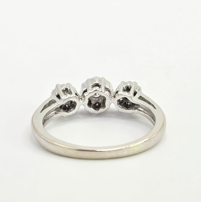 Vintage: 18ct White Gold Diamond Triple Cluster Ring — 0.35ct