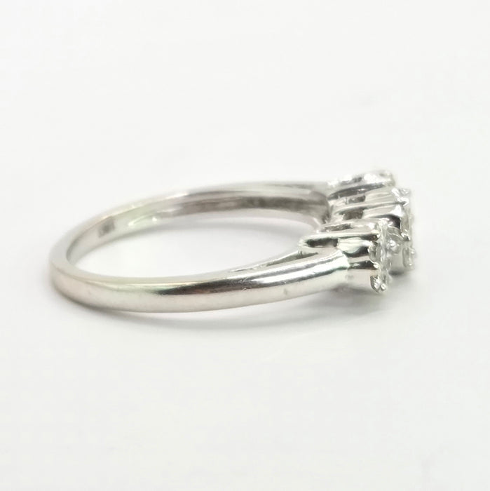 Vintage: 18ct White Gold Diamond Triple Cluster Ring — 0.35ct