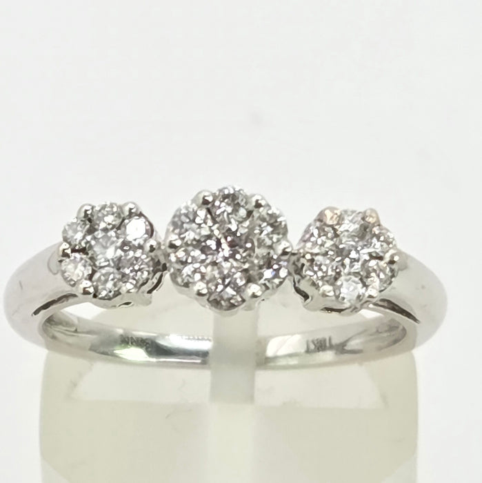 Vintage: 18ct White Gold Diamond Triple Cluster Ring — 0.35ct