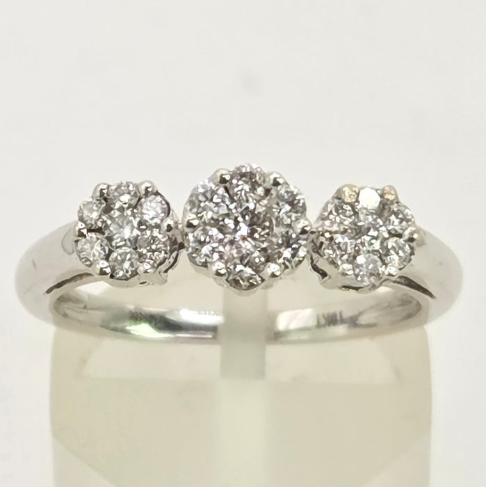 Vintage: 18ct White Gold Diamond Triple Cluster Ring — 0.35ct