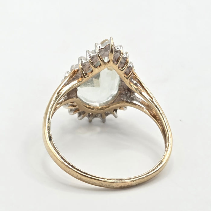 Vintage: 9ct Yellow Gold Green Quartz & Diamond Cluster Ring