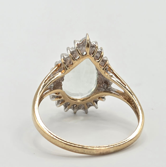 Vintage: 9ct Yellow Gold Green Quartz & Diamond Cluster Ring