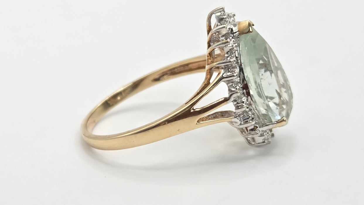 Vintage: 9ct Yellow Gold Green Quartz & Diamond Cluster Ring