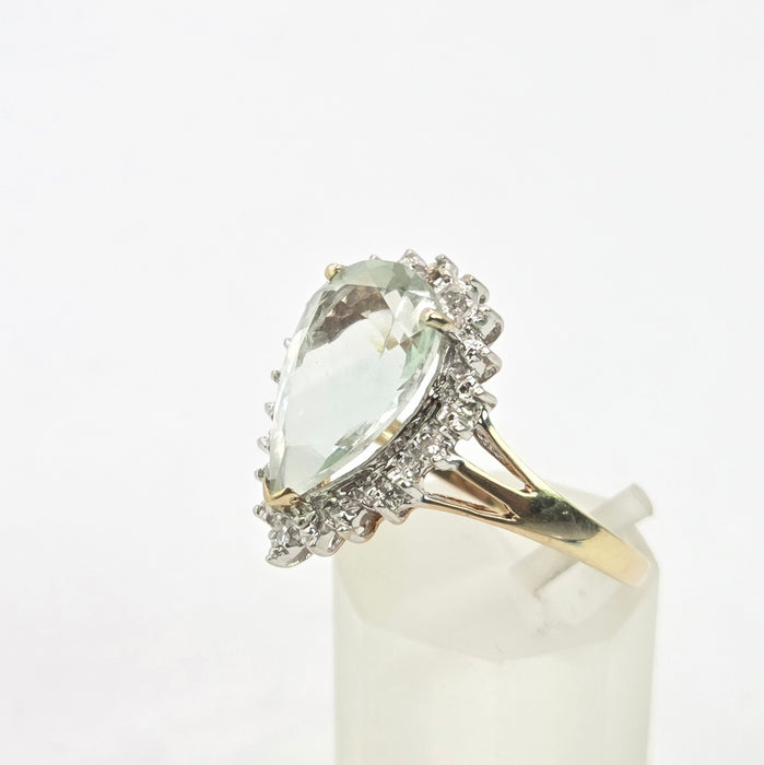 Vintage: 9ct Yellow Gold Green Quartz & Diamond Cluster Ring