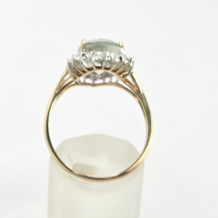 Vintage: 9ct Yellow Gold Green Quartz & Diamond Cluster Ring