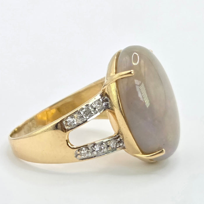 Vintage: 9ct Yellow Gold Opal & Diamond Split Shoulder Ring