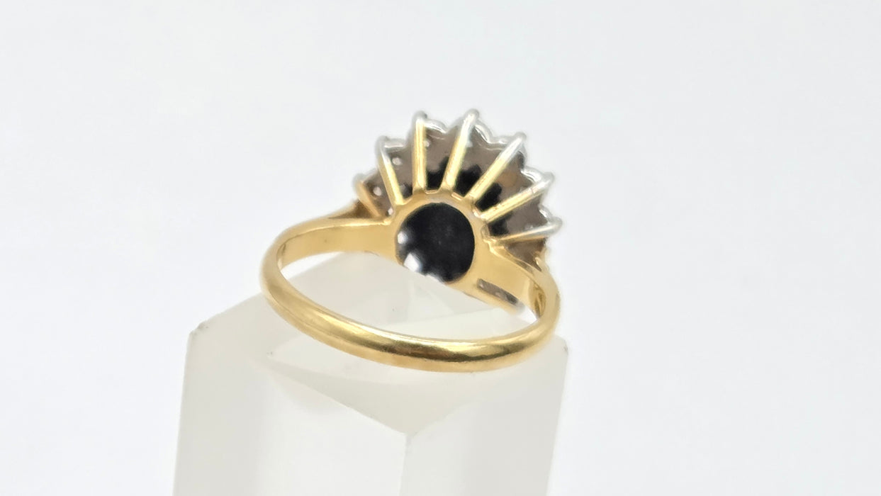Vintage: 18ct Yellow Gold Sapphire & Diamond Oval Diana  Cluster Ring — From 1982