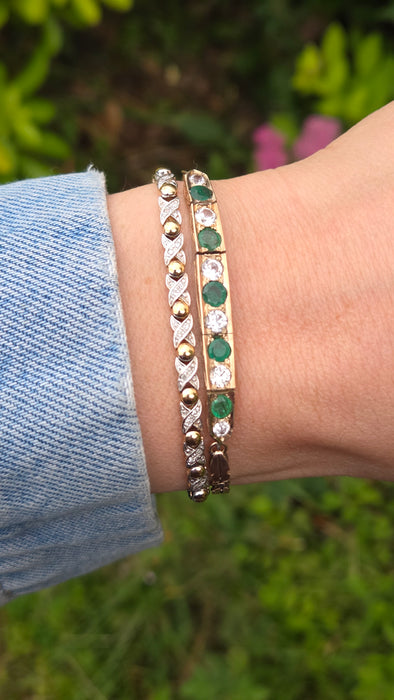 Vintage: 14ct Yellow Gold Emerald & White Sapphire Bracelet