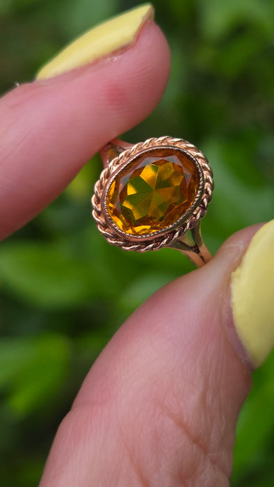 Vintage: 9ct Yellow Gold Citrine Solitaire Ring — From 1973