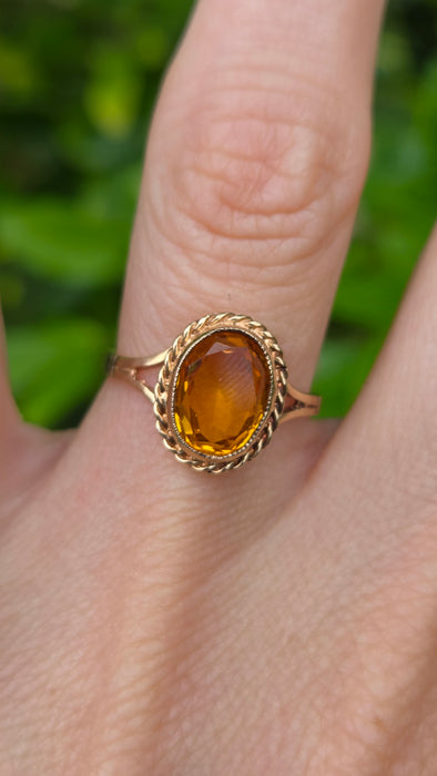 Vintage: 9ct Yellow Gold Citrine Solitaire Ring — From 1973