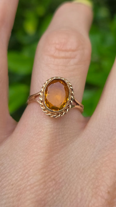 Vintage: 9ct Yellow Gold Citrine Solitaire Ring — From 1973