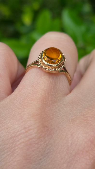 Vintage: 9ct Yellow Gold Citrine Solitaire Ring — From 1973