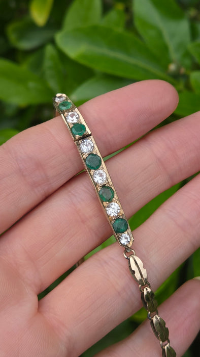 Vintage: 14ct Yellow Gold Emerald & White Sapphire Bracelet