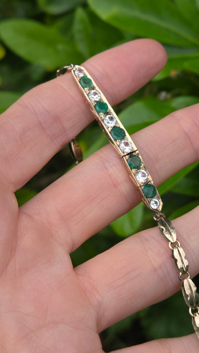 Vintage: 14ct Yellow Gold Emerald & White Sapphire Bracelet