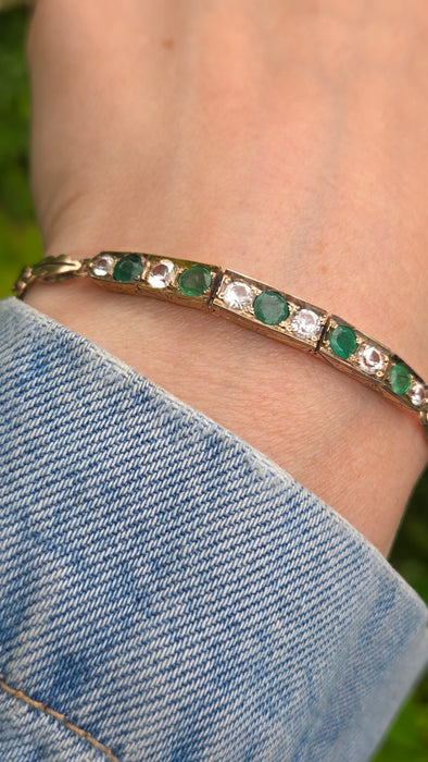 Vintage: 14ct Yellow Gold Emerald & White Sapphire Bracelet