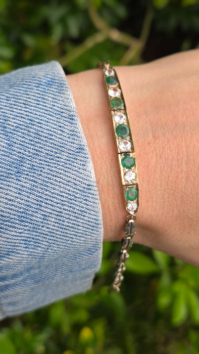 Vintage: 14ct Yellow Gold Emerald & White Sapphire Bracelet