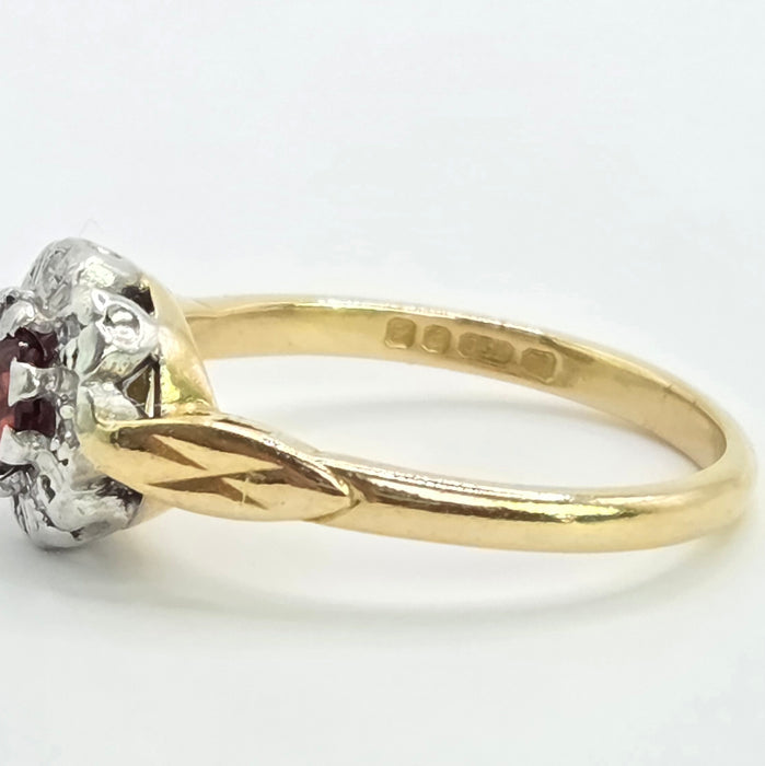Vintage: 18ct Yellow Gold Garnet & Diamond Cluster Ring — From 1975