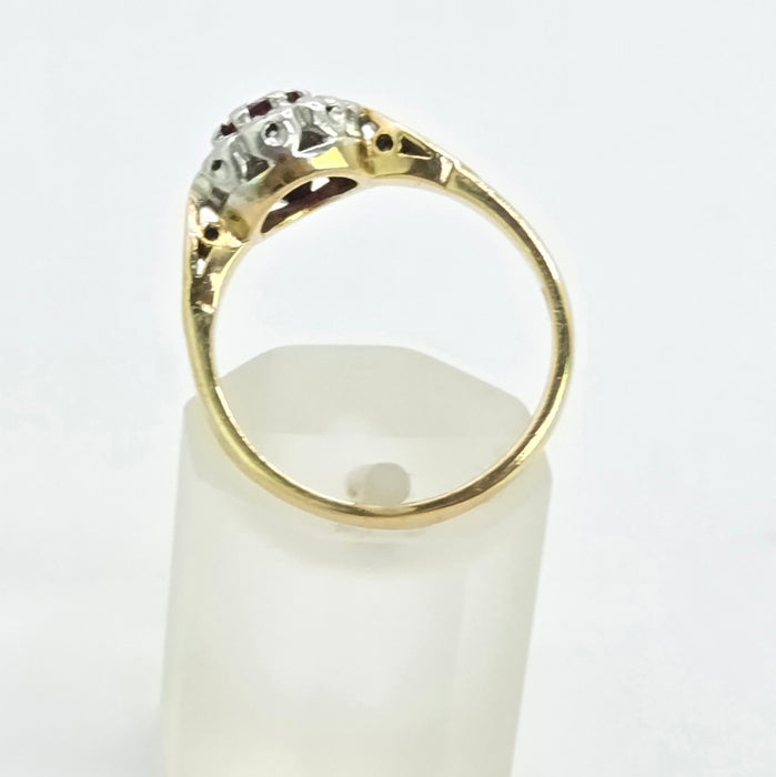 Vintage: 18ct Yellow Gold Garnet & Diamond Cluster Ring — From 1975