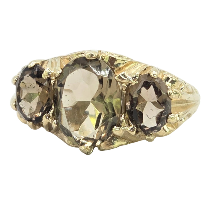 Vintage: 9ct Yellow Gold Golden Citrine Trilogy Ring
