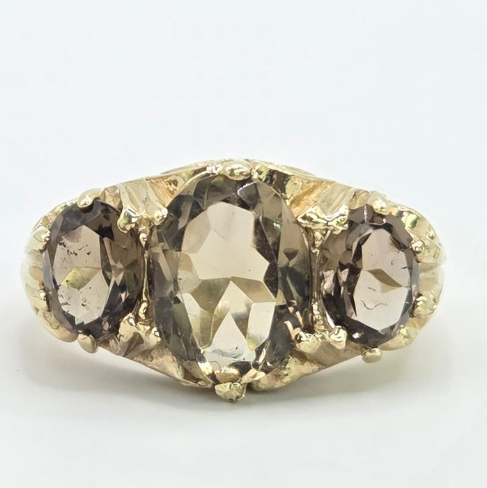 Vintage: 9ct Yellow Gold Golden Citrine Trilogy Ring