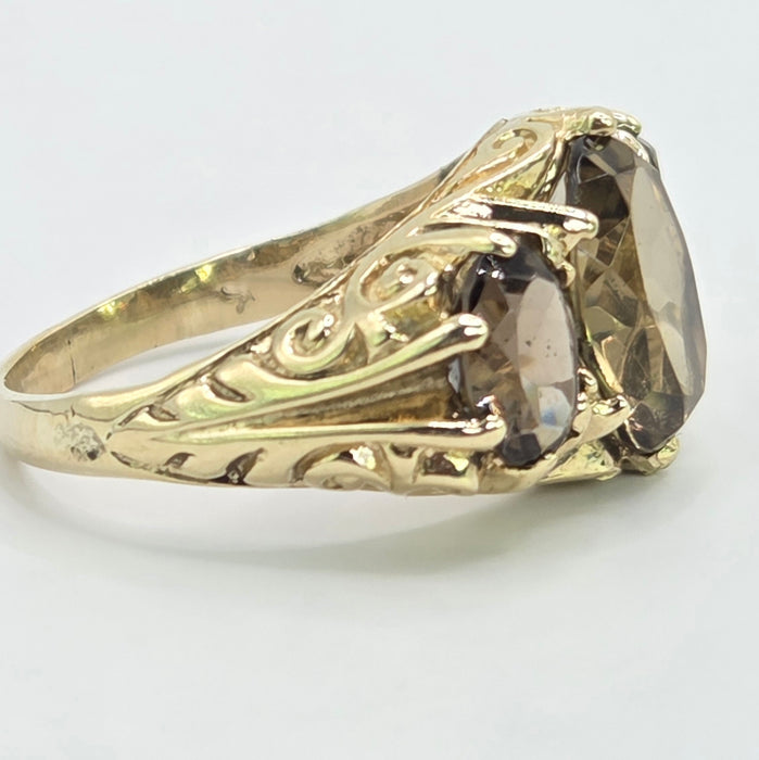 Vintage: 9ct Yellow Gold Golden Citrine Trilogy Ring