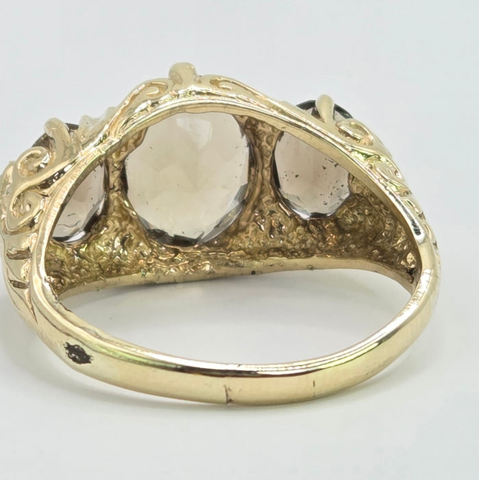 Vintage: 9ct Yellow Gold Golden Citrine Trilogy Ring