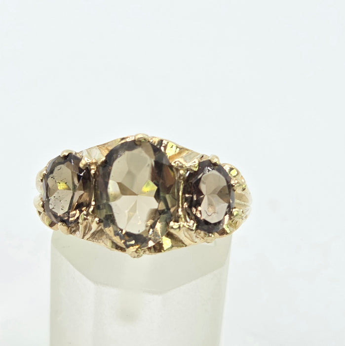 Vintage: 9ct Yellow Gold Golden Citrine Trilogy Ring