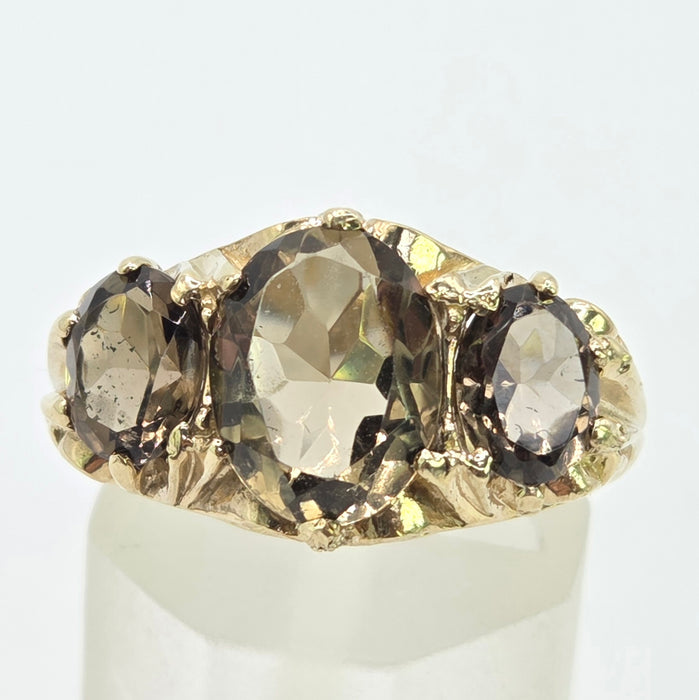 Vintage: 9ct Yellow Gold Golden Citrine Trilogy Ring