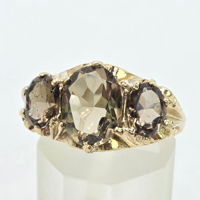 Vintage: 9ct Yellow Gold Golden Citrine Trilogy Ring