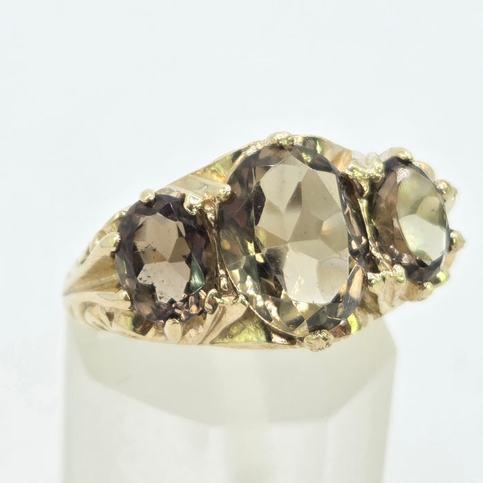 Vintage: 9ct Yellow Gold Golden Citrine Trilogy Ring
